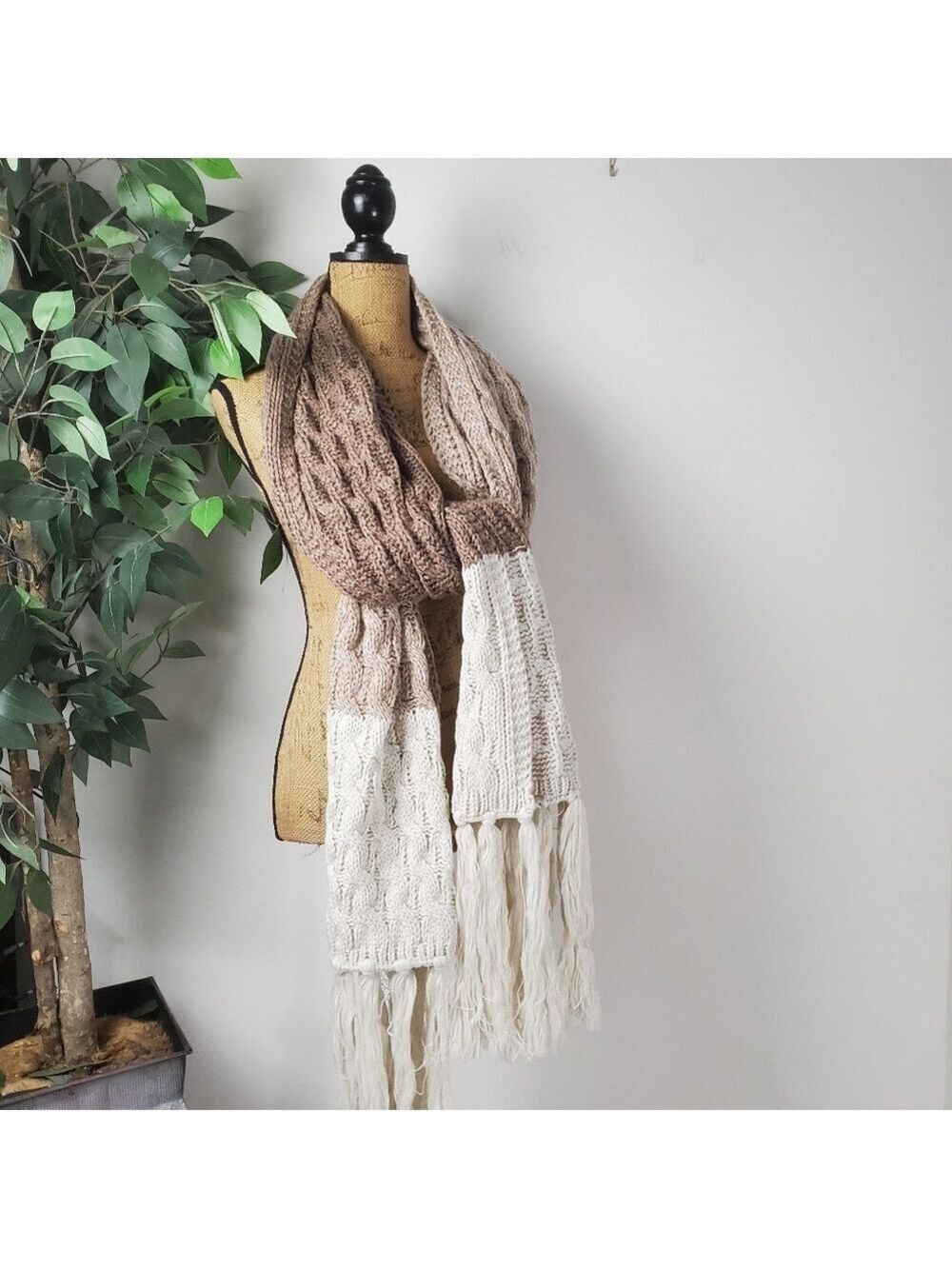 Treasure & Bond Cable Knit Scarf Or Accent Throw Cream Brown